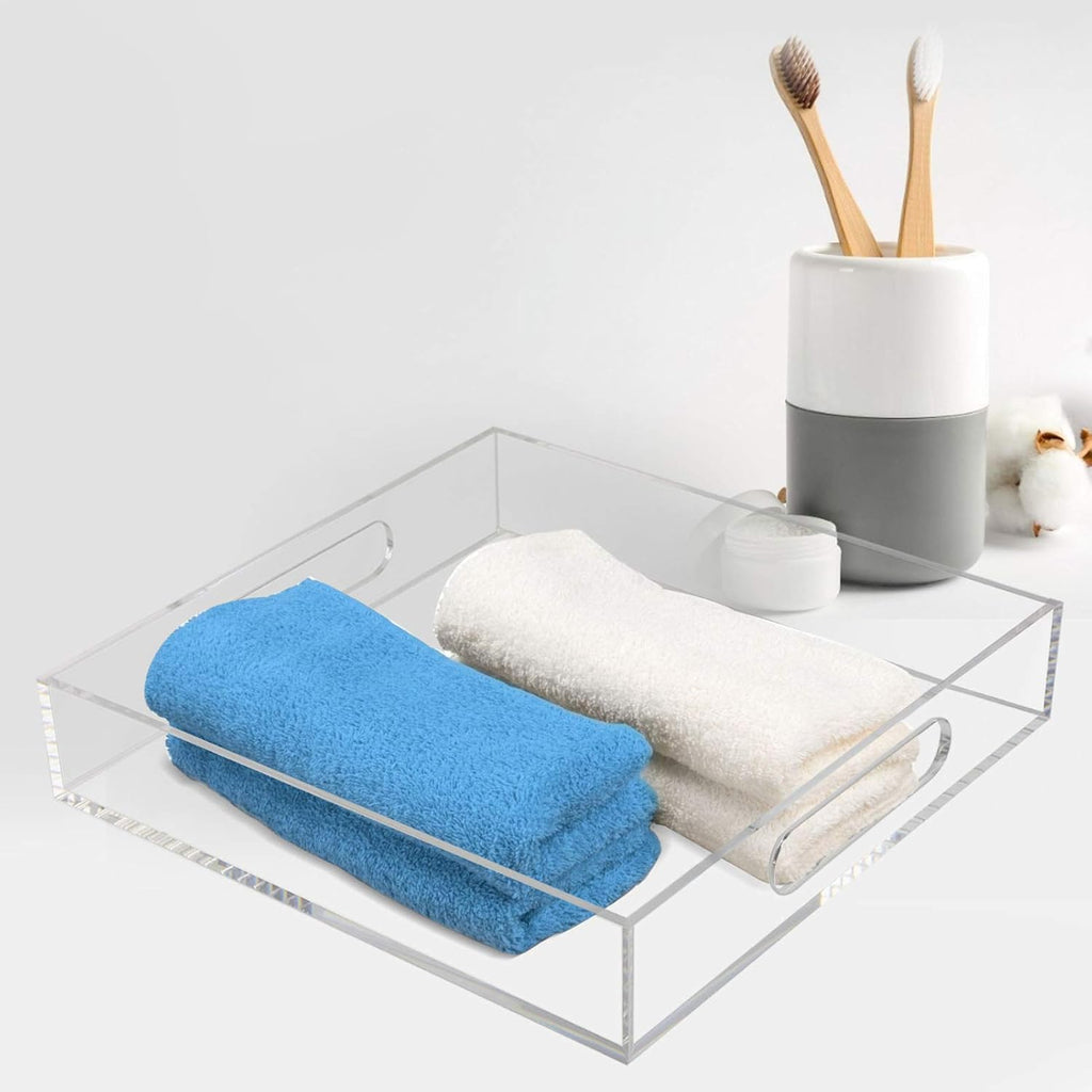 Tasybox Acrylic Serving Tray with Handles, Ottoman Tray, Coffee Table Tray
