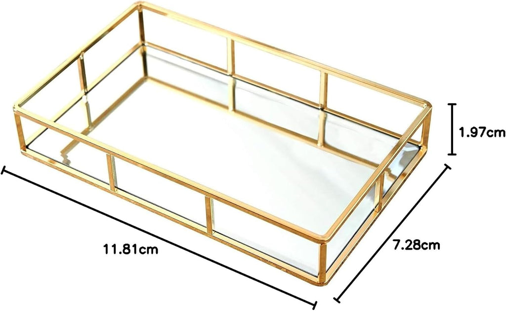 PuTwo Tray Mirror Gold Dresser Ornate Metal Decorative Jewelry Organizer