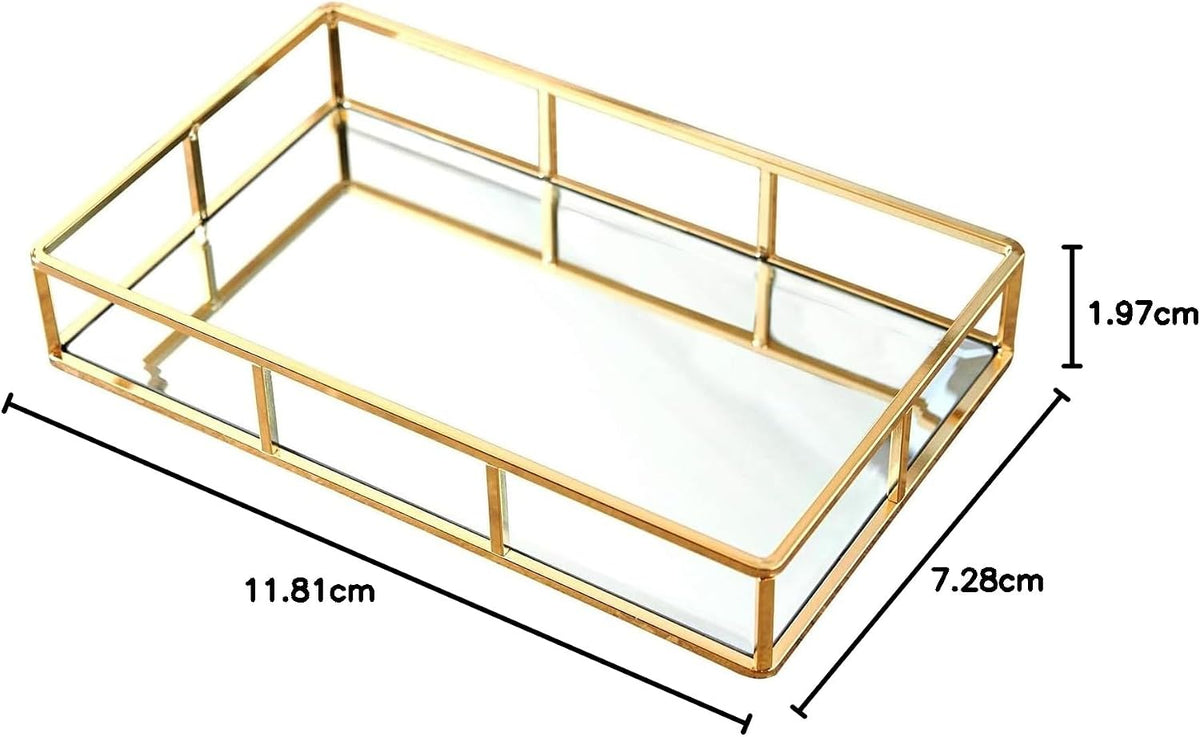 PuTwo Tray Mirror Gold Dresser Ornate Metal Decorative Jewelry Organizer