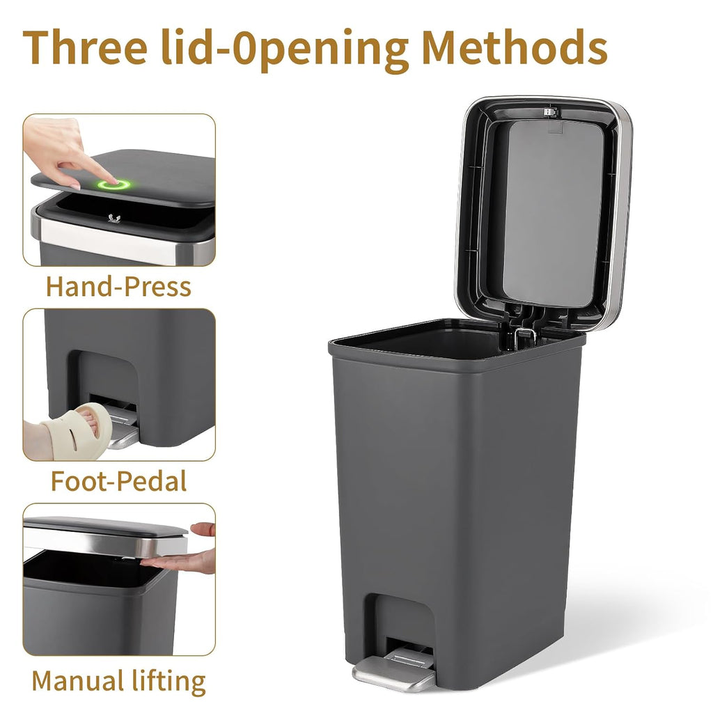 UUJOLY Small Bathroom Trash Can with Lid Step Pedal, 2.6 Gallon, Dark Grey