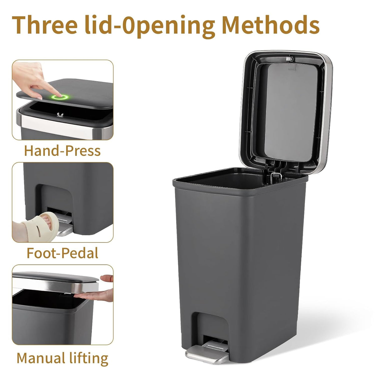 UUJOLY Small Bathroom Trash Can with Lid Step Pedal, 2.6 Gallon, Dark Grey