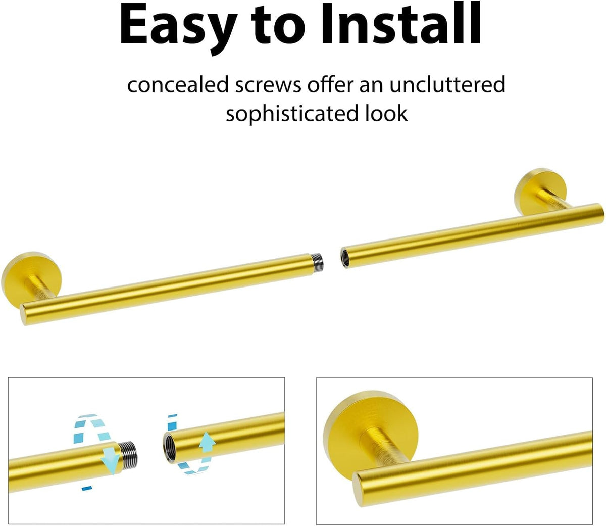 18 Inch Gold Towel Rack for Small Bathroom, Wall Mounted SUS304 Towel Bar