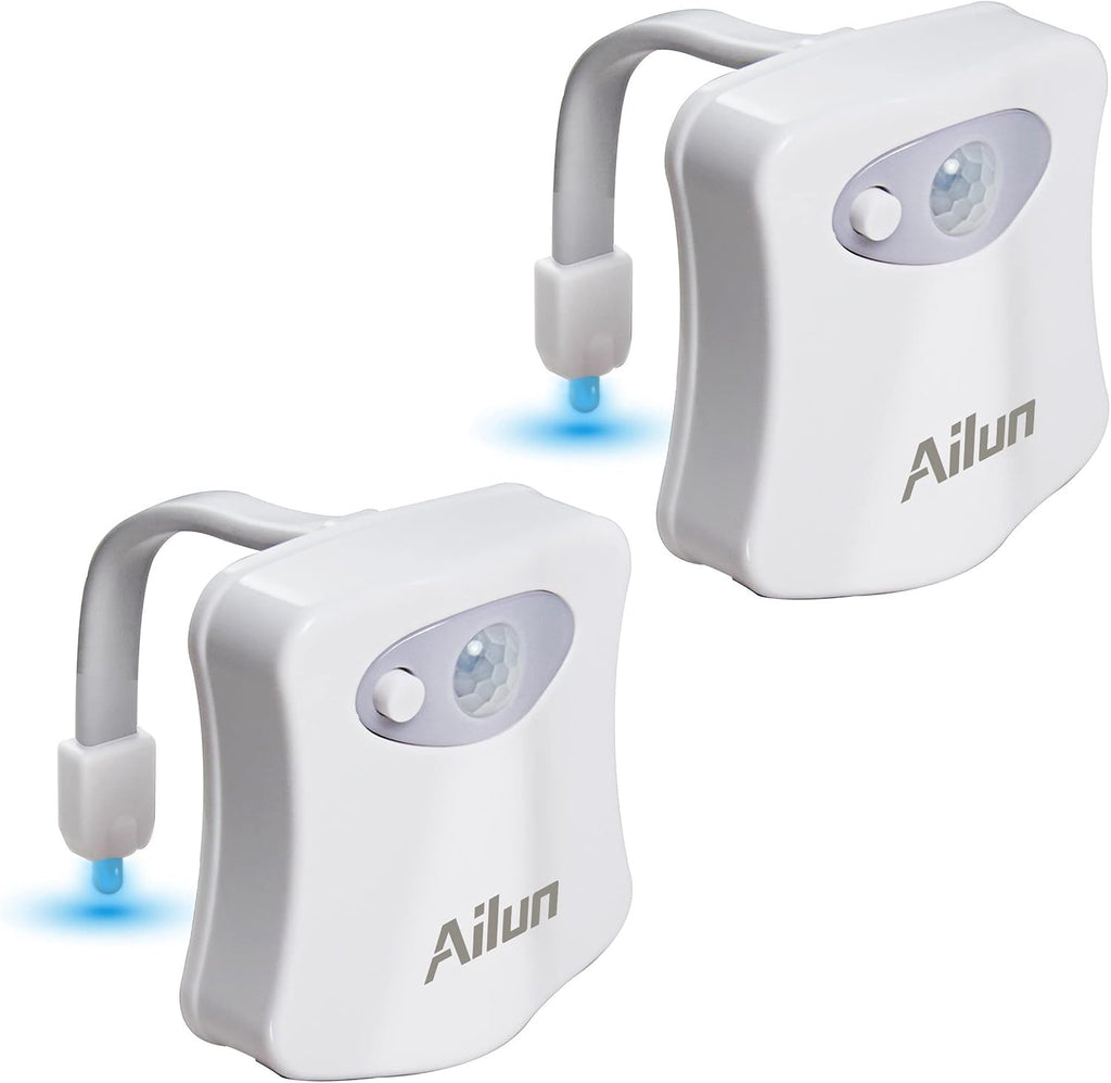 Ailun Toilet Night Light Motion Sensor LED 8 Colors Changing, 2 Pack