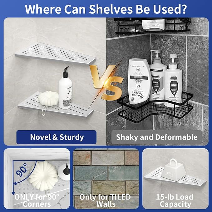 Corner Shower Shelf 12" Brushed, 304 Stainless Steel