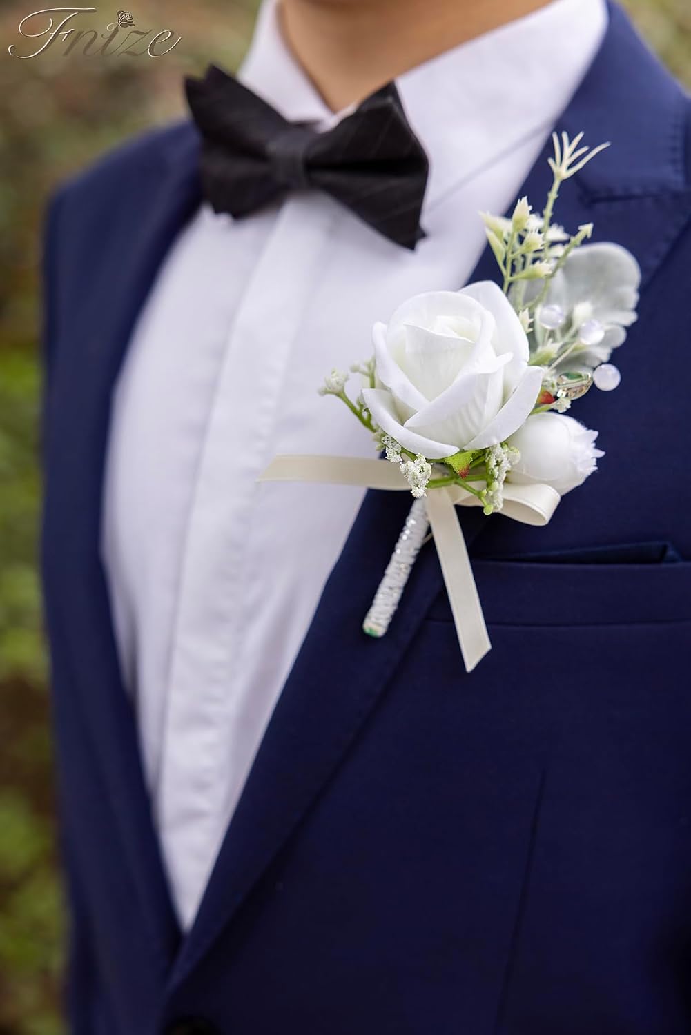 Fnize White Boutonniere for Men Set of 6 Groom Groomsmen Wedding Flower
