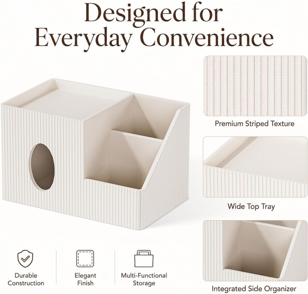 GORESE Square Tissue Box Cover with Storage Tray, Leather Tissue Box Holder