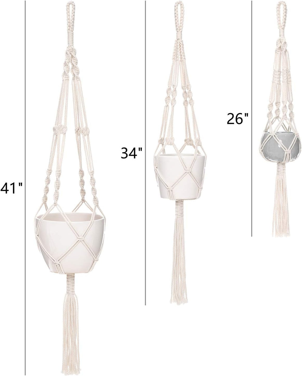 Mkono 3 Pack Macrame Plant Hanger, Hanging Planters for Indoor Plants Ivory