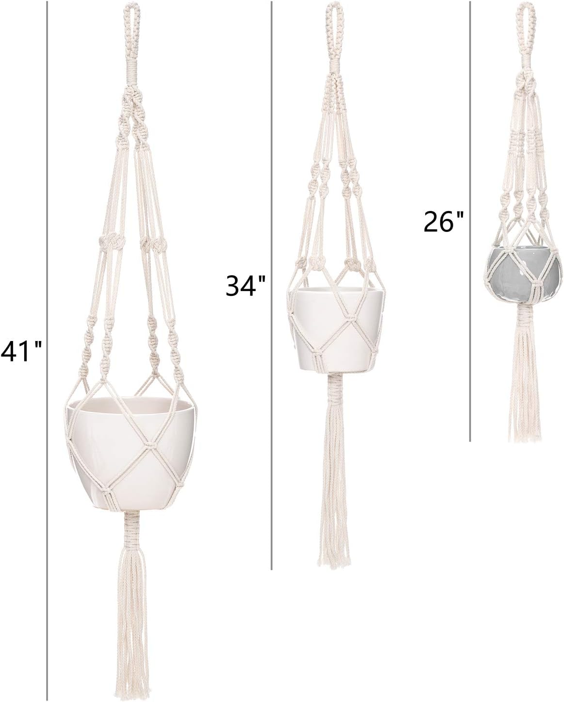 Mkono 3 Pack Macrame Plant Hanger, Hanging Planters for Indoor Plants Ivory