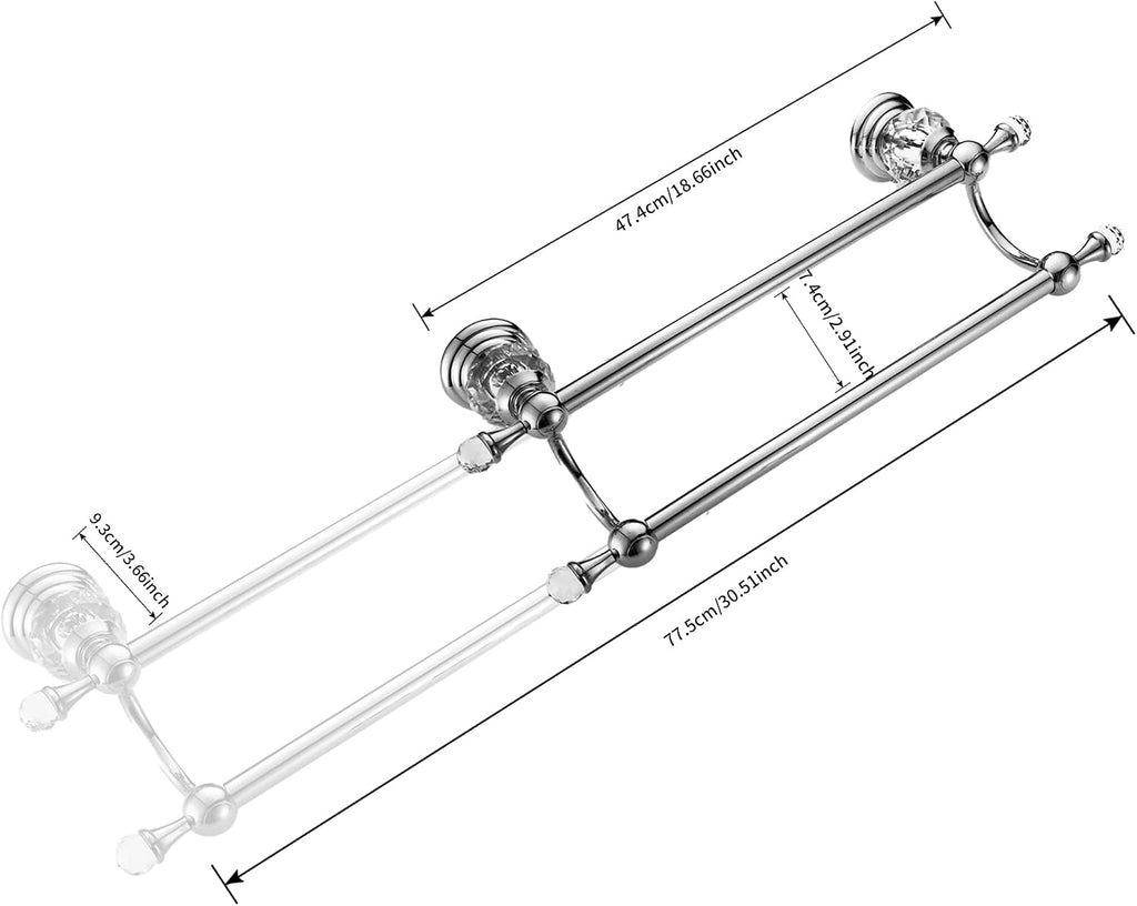 WINCASE Chrome Towel Bar, Adjustable Double Towel Holder, Silver Crystal Bathroom Towel Racks Wall Mounted