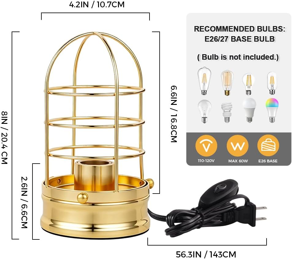 Small Industrial Table Lamp,Gold Plate Vintage Desk Light for Bedside