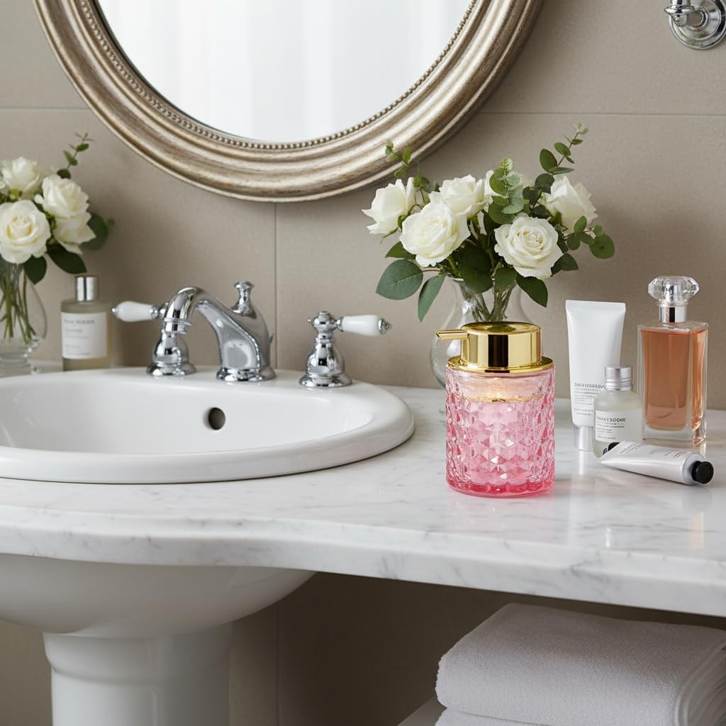 Foaming Soap Dispenser 10 Oz Pink Glass Hand Soap Dispenser