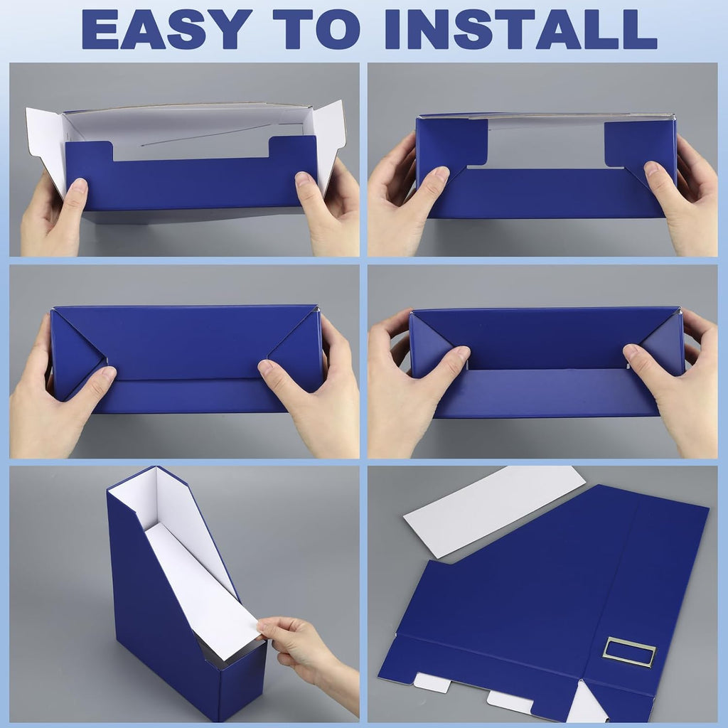 Feifeiya Magazine Holder Set of 6 Cardboard File Holder Desk, Navy Blue