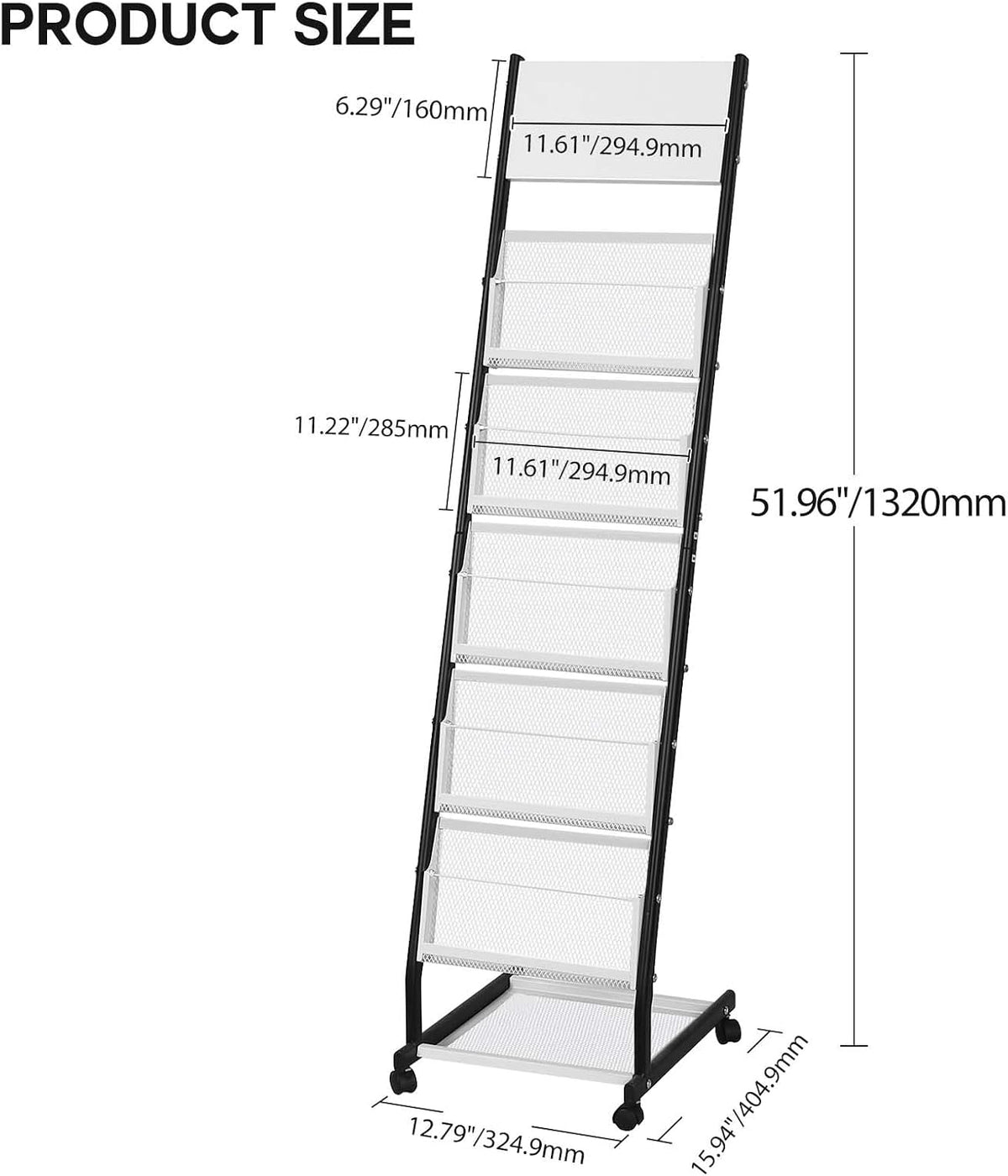 LIWSHWZ Brochure Display Stand | 5 Layers Foor Magazine Rack with 4 Universal Wheels,Metal Newspaper Catalog Holders for Shop, Exhibitions, Office, Trade Show