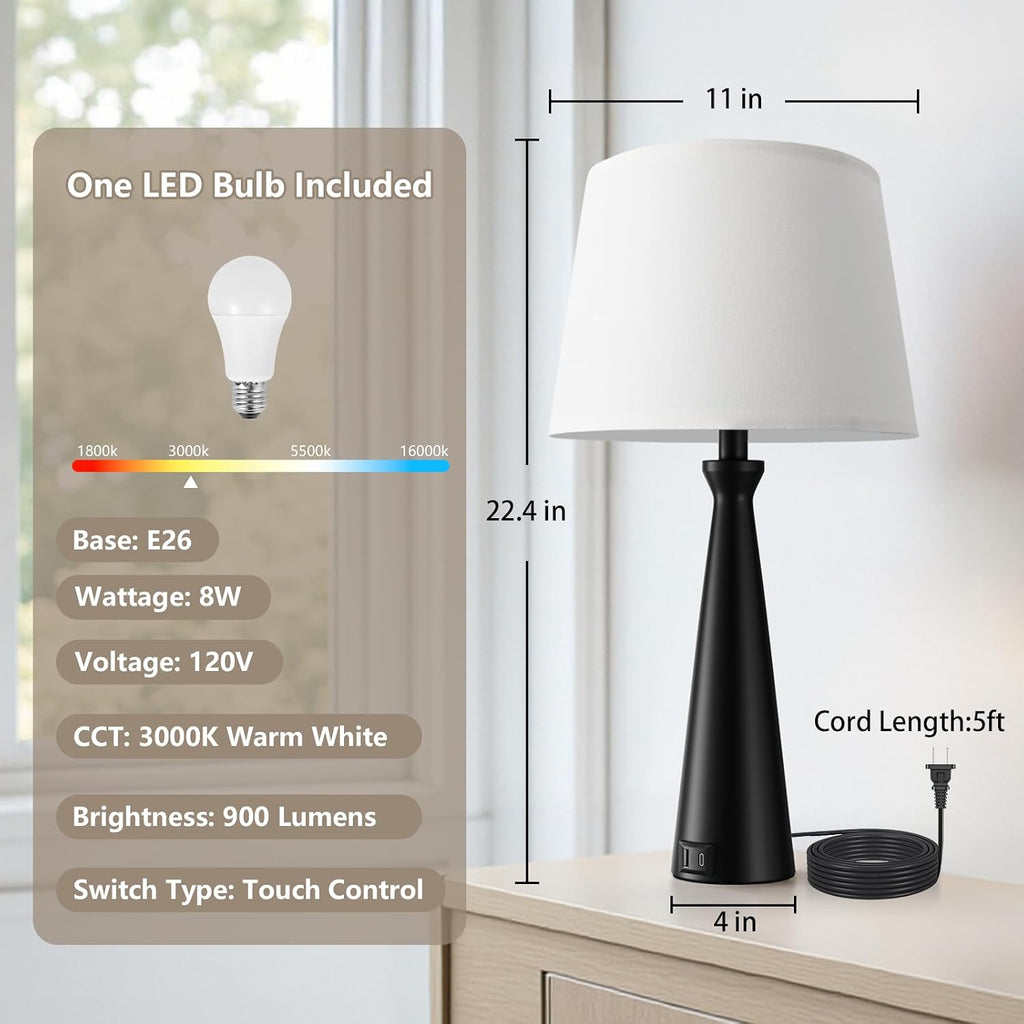 Modern Touch Lamp for Nightstand, 3 Way Dimmable Bedroom Lamp(Single)