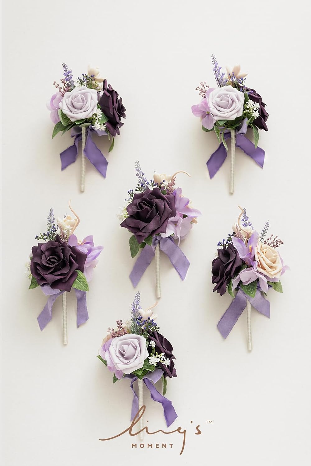 Ling's moment Light Purple Flowers Mini Bridesmaid Bouquets Set of 6 Pre-Made Lilac Small Floral Wedding Centerpieces (Lavender)