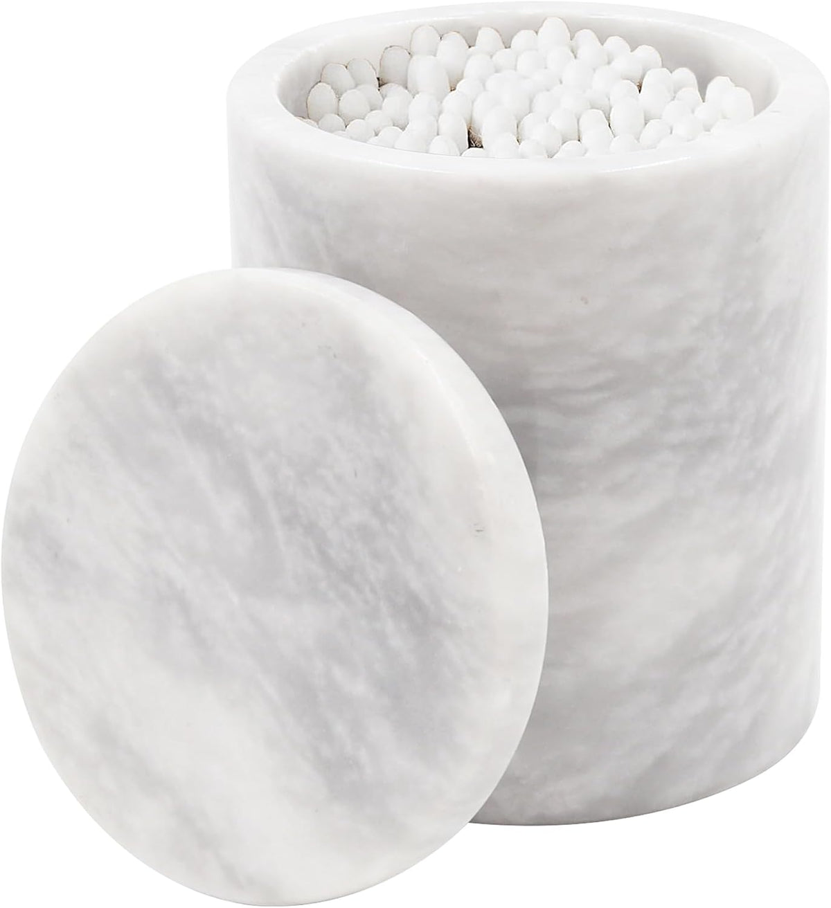 Marble Q-Tip Holder for Bathroom, White 4" Cotton Swab Canister