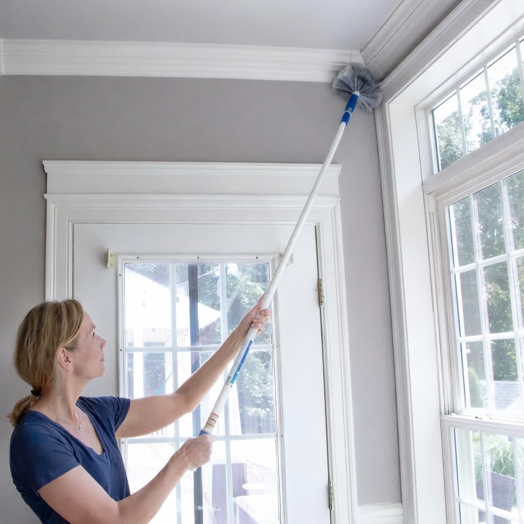 Unger Connect and Clean Dusting Kit with 4' Steel Pole, Features Microfiber Duster, Cobweb and Corner Duster and Wide Blind Duster, High-Access Dusting and Cleaning of Blinds, Windowsils, Cabinets