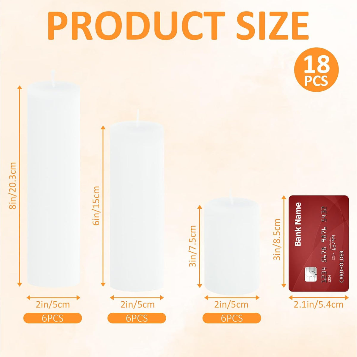 18 Pcs White Pillar Candles Bulk Set，Hurricane Candles，2x3 2x6 2x8 Inch - 12 Each Size，Dripless Unscented Smokeless，Gives You a Better Atmosphere When Organizing an Event Party.