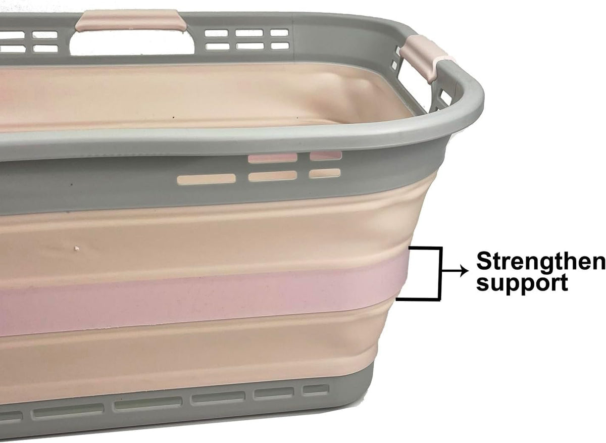 SAMMART 42L (11 Gallon) Collapsible Plastic Storage Basket - Foldable Pop Up Storage Container - Portable Laundry Organizer - Space Saving Hamper (Pink+Lake Green, 42L (Style A))