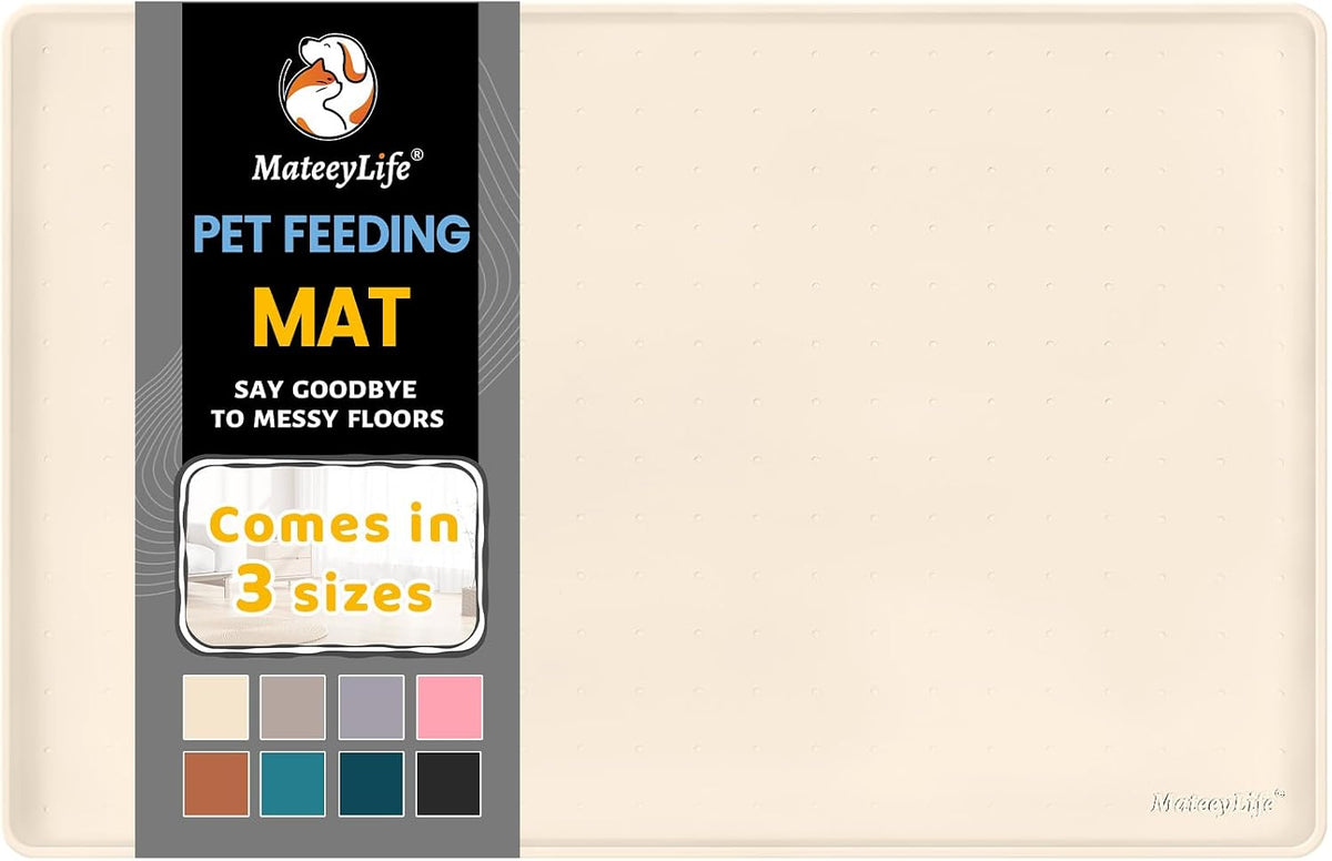 MateeyLife Silicone Cat & Dog Food Mat for Floors Waterproof, Anti-Slip Dog Bowl Mats for Food and Water, Pet Feeding Mats with Lip to Prevent Spills, Pet Placemat for Messy Drinkers to Protect Floors