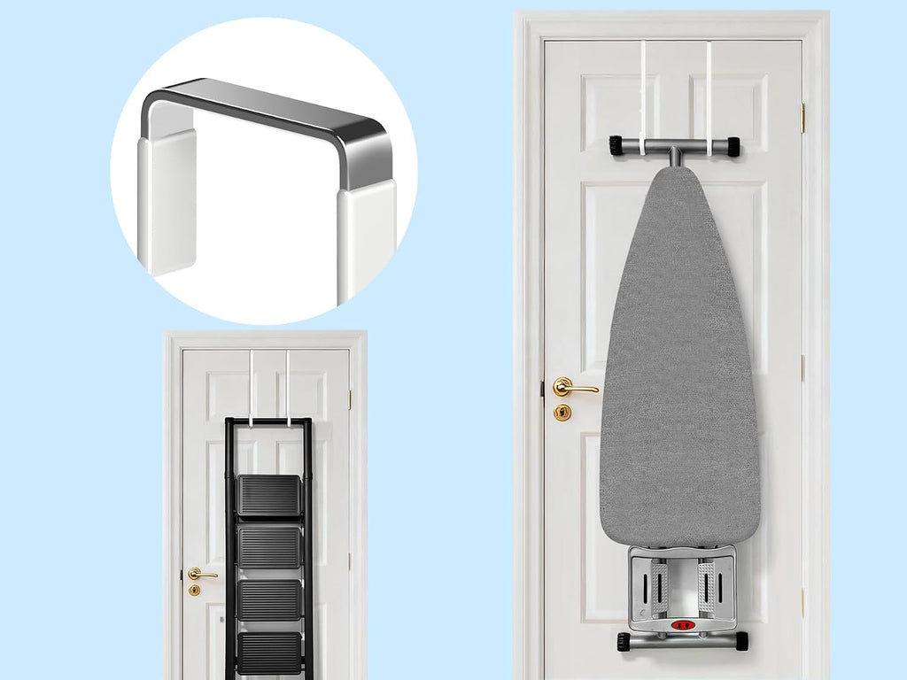 Single Long Over Door Steel Hooks 4 Pack Fit 1-3/8" Door 12" White