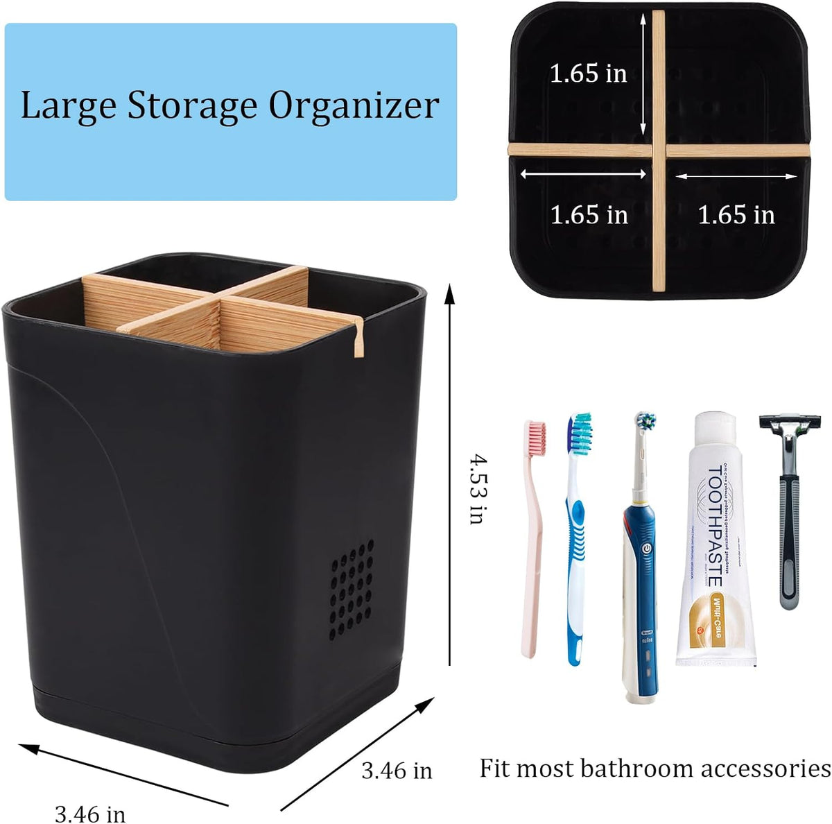 Electric Toothbrush Holder Tooth Brush and Toothpaste Organizer, Black