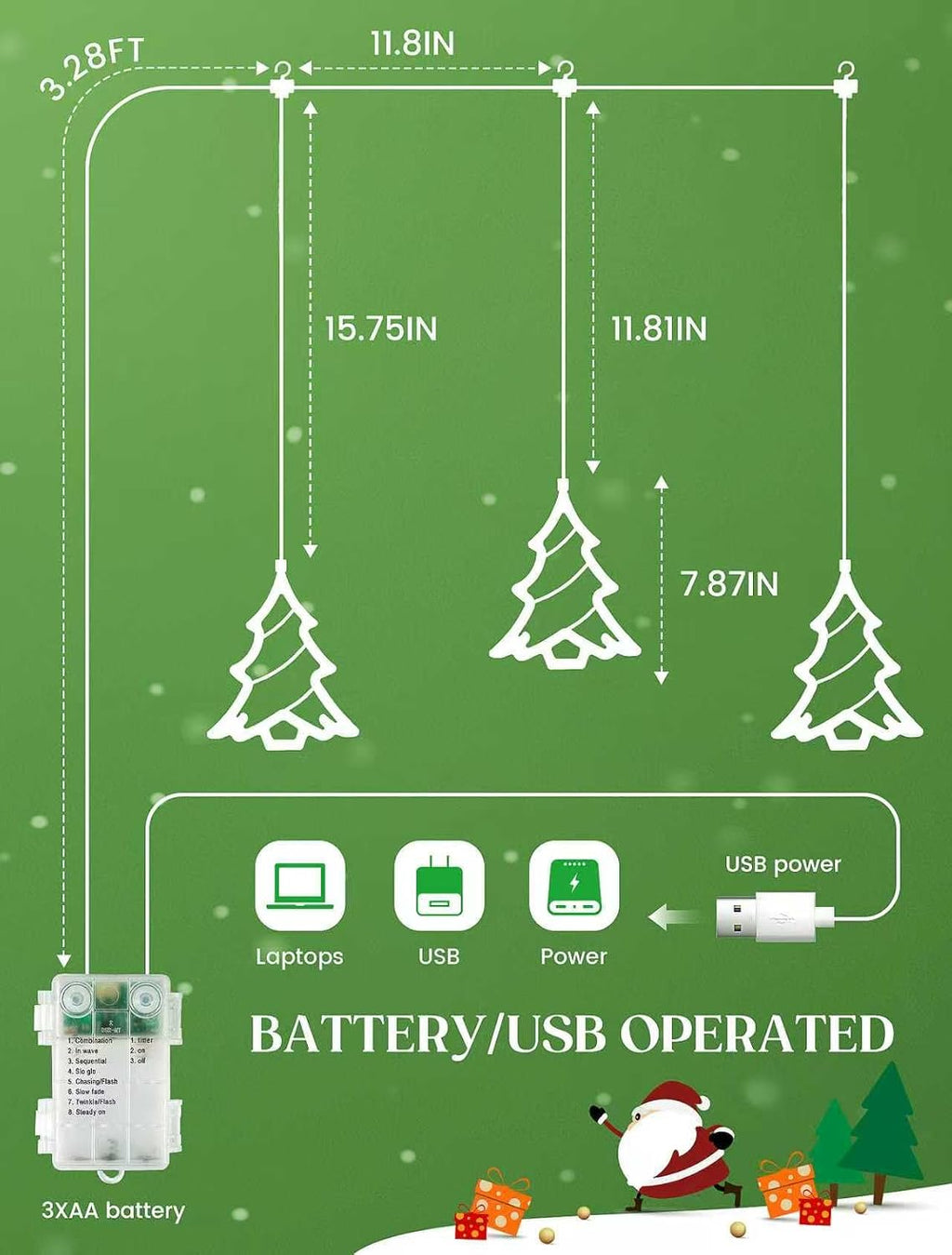 woohaha Christmas Tree Window Lights, 30LED Green