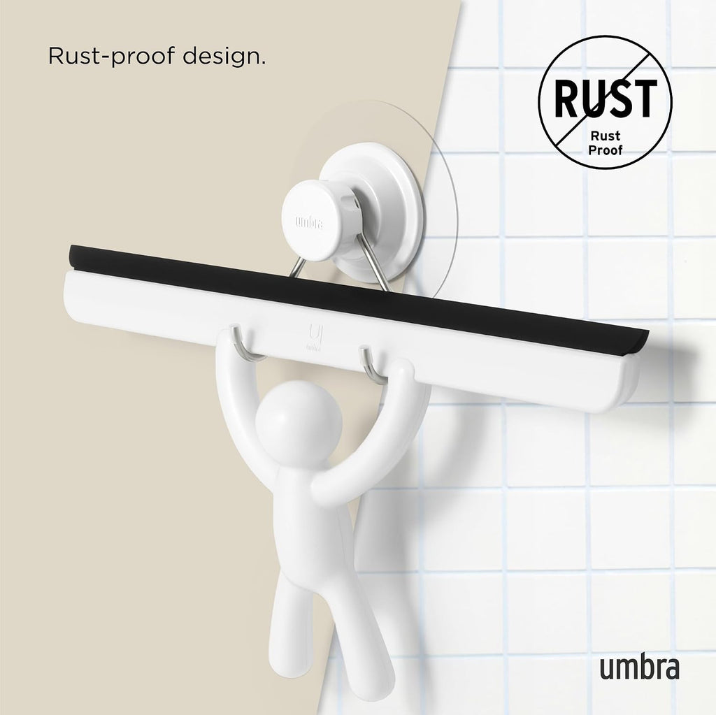 Umbra Buddy Adhesive Squeegee, Shower Glass and Mirror Cleaner, White