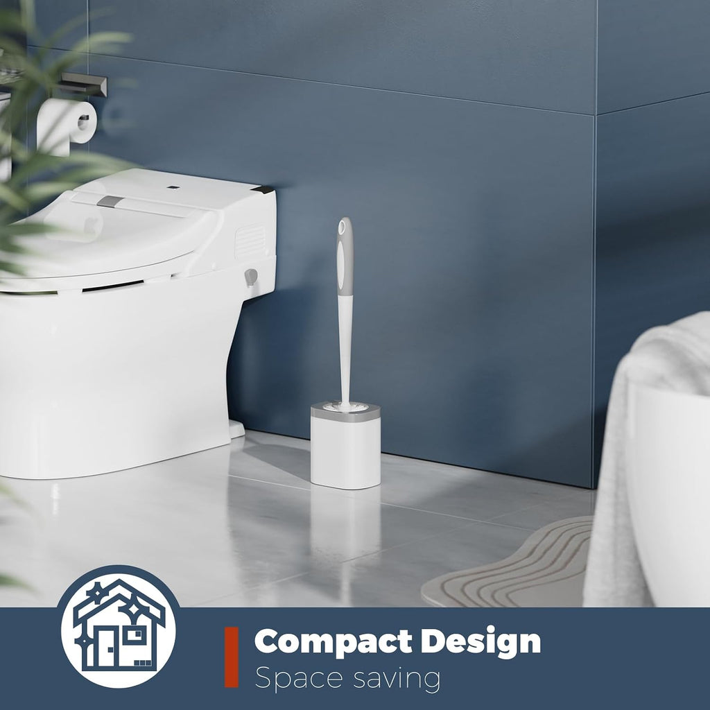 Toilet Brush and Holder Set, Space Saving, White, 1 Pack