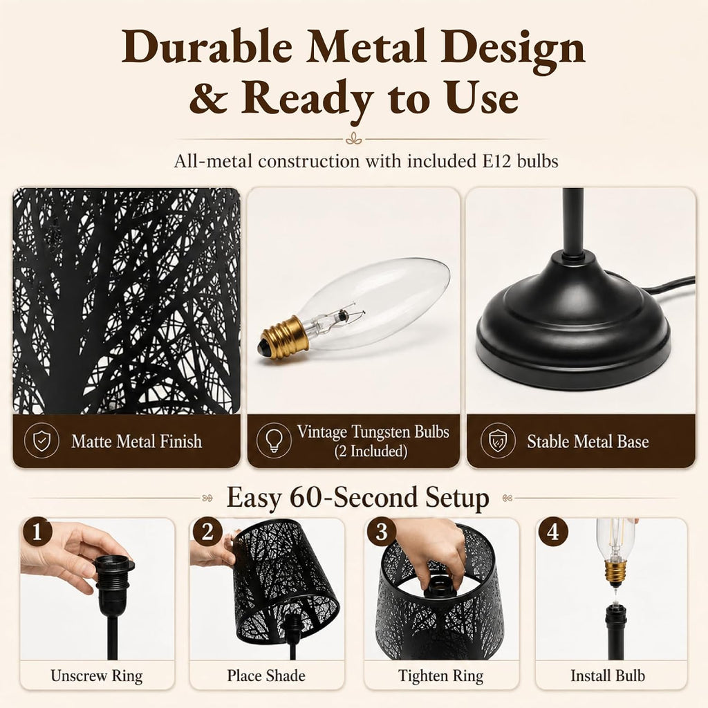 Touch Table Lamp, Tree Shadow Projection, 3-Level Dimmable Shadow Lamp