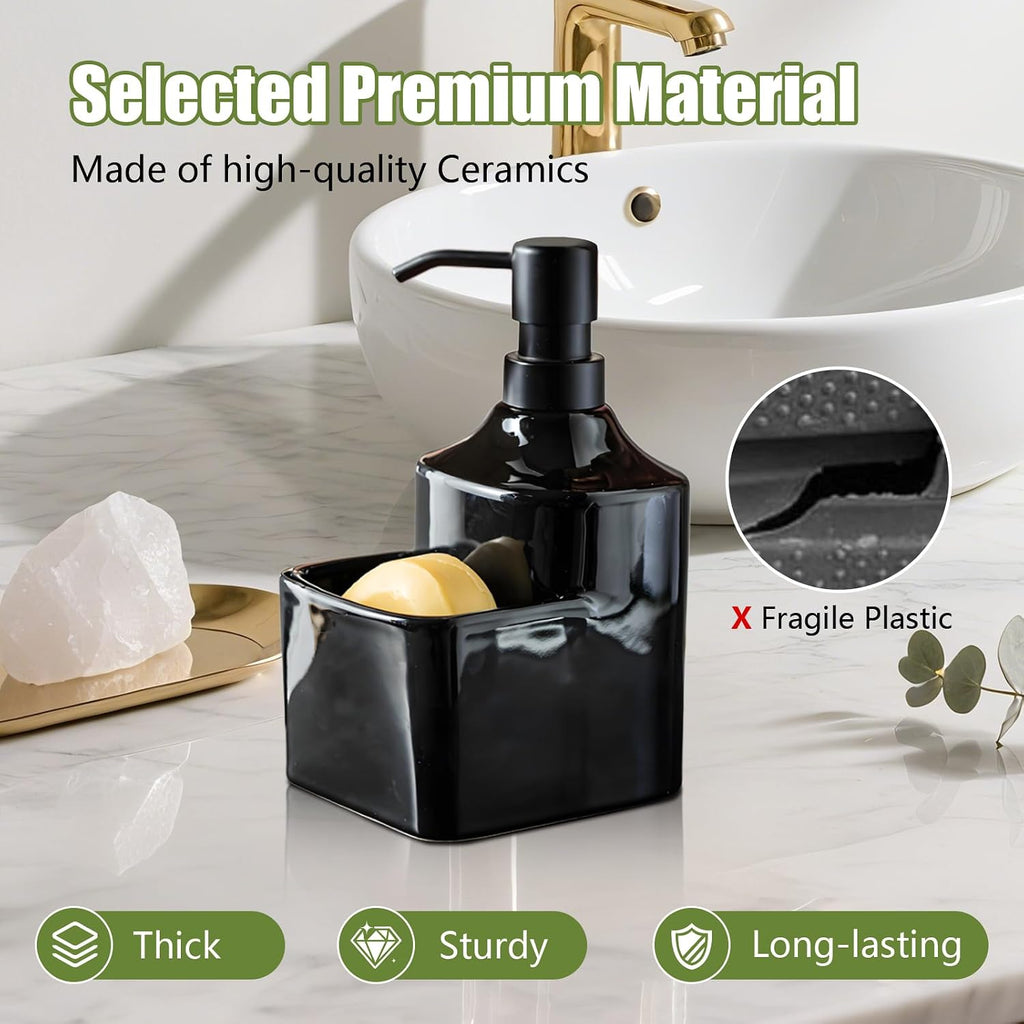 Gets Soap Dispenser Black Ceramic Pump Bottle with Storage Holder