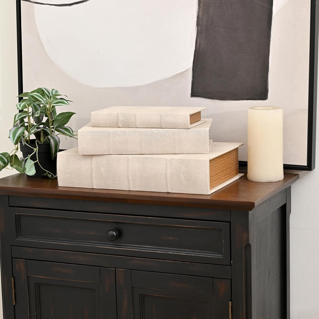 Modern Faux Shagreen Leather Decorative Book Boxes Set of 3(13",10",8")