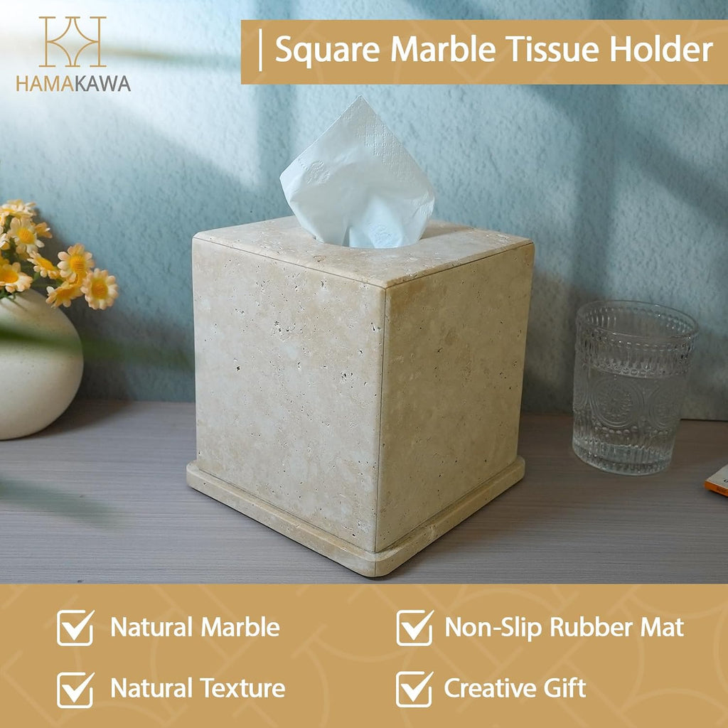 Natural Marble Tissue Box Cover, Beige Tissue Box Holder