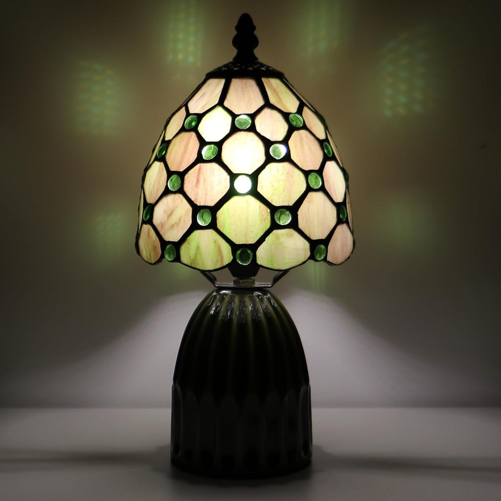 Tiffany Stained Glass Mushroom Table Lamp 12.5 Inch -Amber Pearl