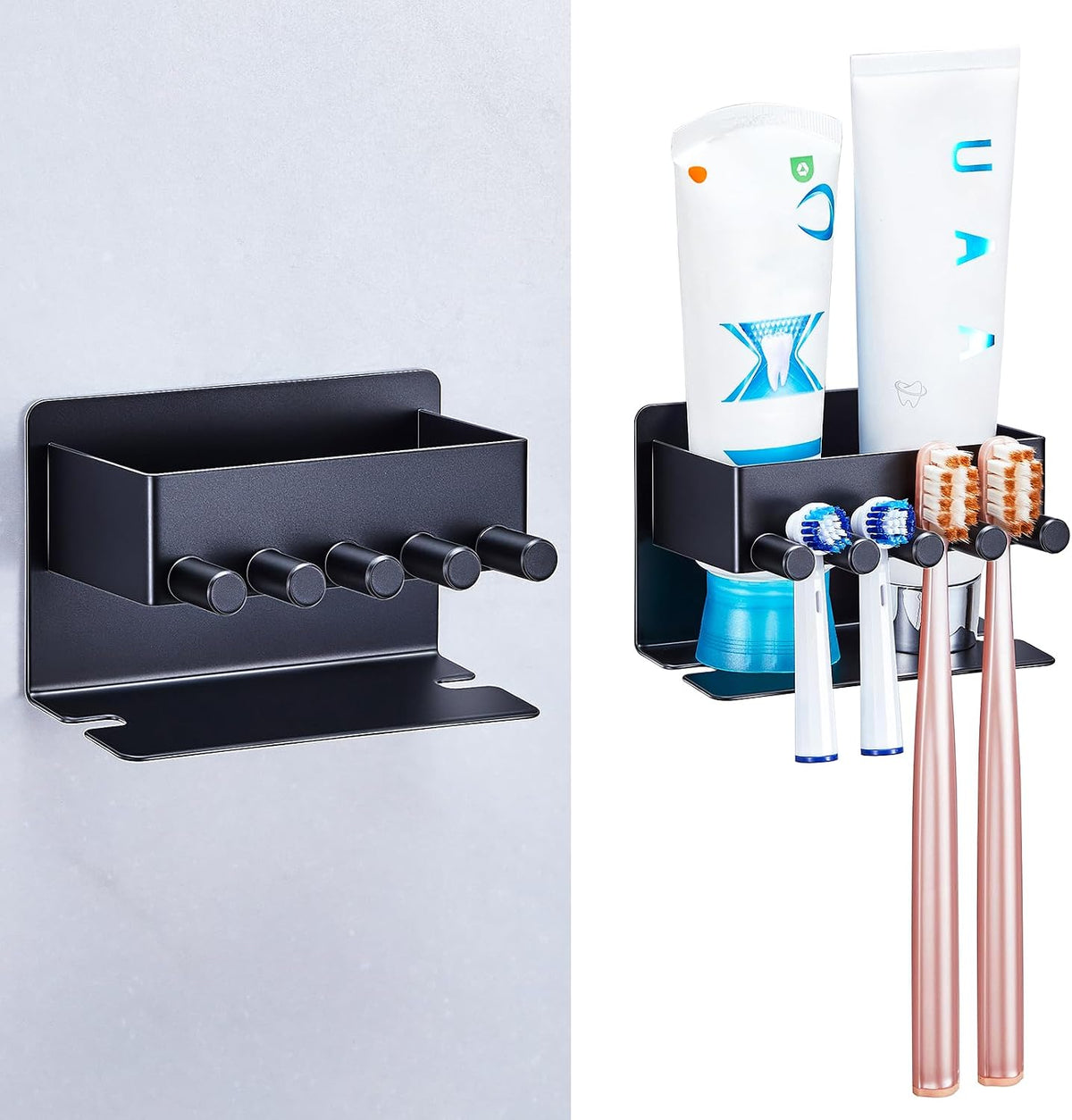Electric Toothbrush Head Holder, Electric Toothbrush Holders Wall Mounted, Electric Head Holder, Brush Head Storage, Brush Head Holder Toothpaste Holder for Bathrooms (Black, Small)