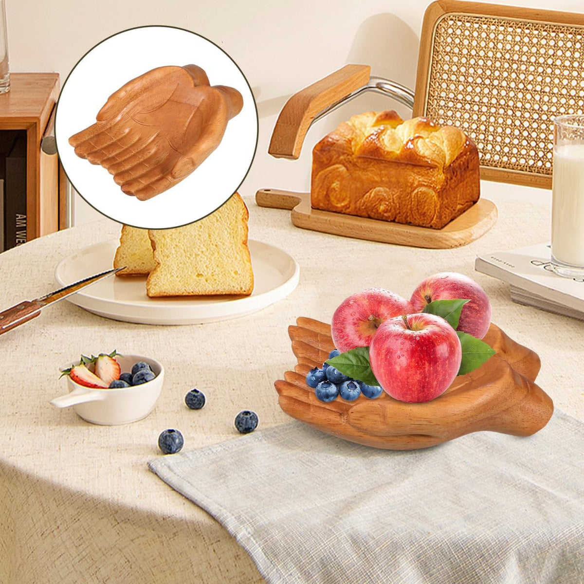 Beaupretty Hand Carved Decorative Wooden Bowl Key Bowl Holder for Entryway Table Snack Holder for Living Room Coffee Table Artistic Home Decor Accent 7.08 X 4.92 X 1.96 in