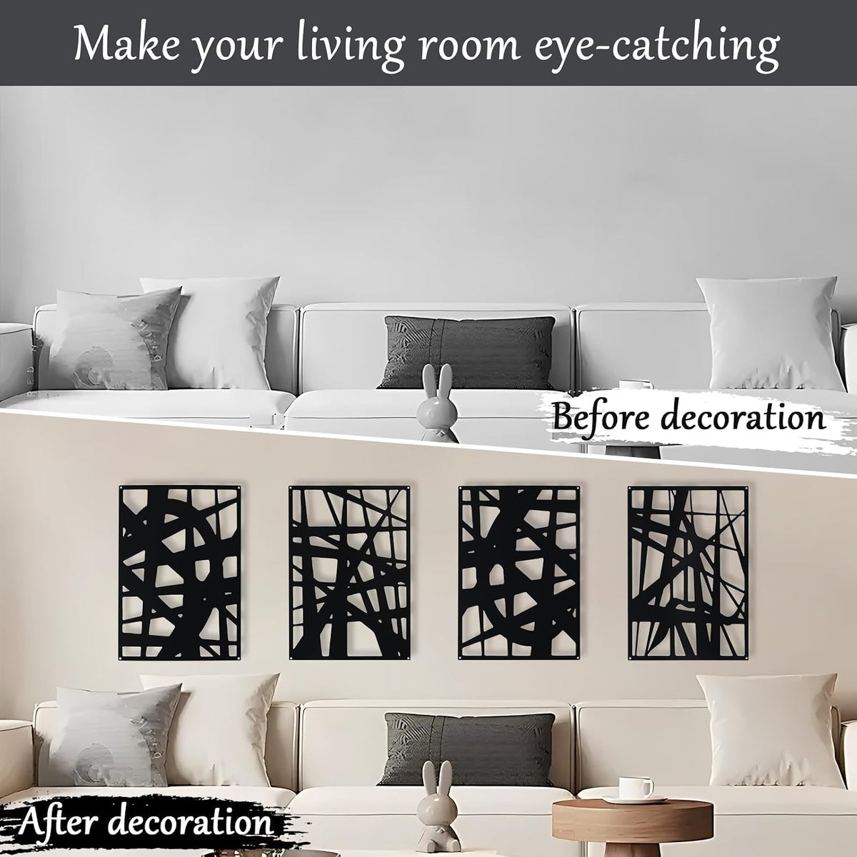 Bdor Black Metal Wall Art Panels Set of 4 Modern Geometric Wall Decor