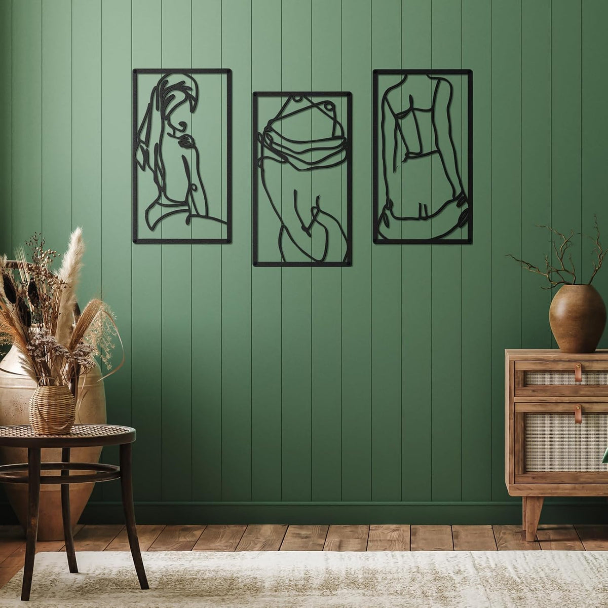 Peryiter 3 Pcs Modern Minimalist Wall Decor Abstract Metal Wall Art Metal Line Art Woman Body Artwork for Bedroom Bathroom Living Room(Black)