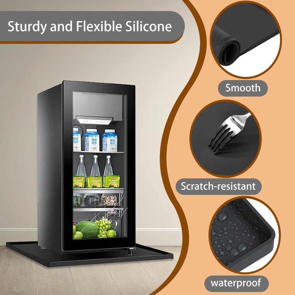 Mini Fridge Mat 19.7x19.7 Inch Leak Proof Under Fridge Mat, 0.78" High Raised Edge Drip Tray, Non-Slip Washable Appliance Mat to Shield Floors from Spills/Condensation, Black