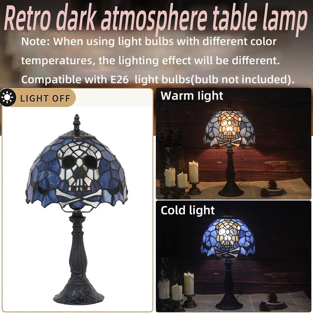 Tiffany Style Table Lamp,Stained Glass Skull Desk Lamp(8x8x15inch)