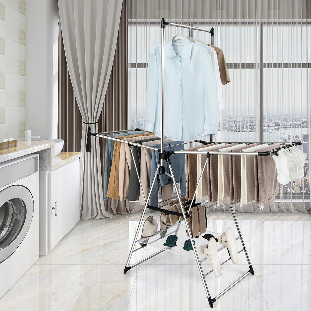 Tangkula 2-Tier Freestanding Foldable Clothes Drying Rack, Stainless Steel