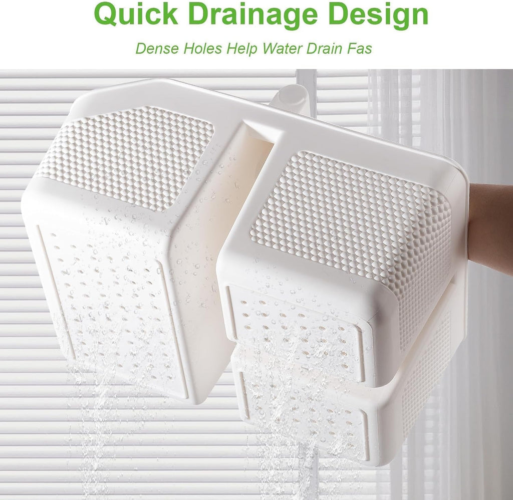 Plastic Shower Caddy Portable Shower Basket with Bamboo Handle, White