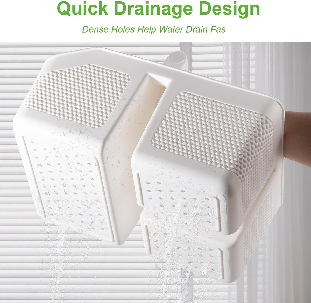 Plastic Shower Caddy Portable Shower Basket with Bamboo Handle, White