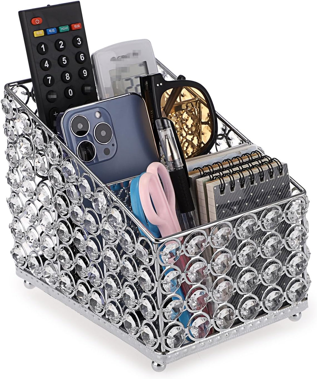 Sumnacon Remote Control Holder Crystal Remote Holder for Table Gorgeous TV Remote Holder with 3 Slots Stylish Table Remote Caddy Decorative Remote Control Organizer for Bedroom Living Room Office