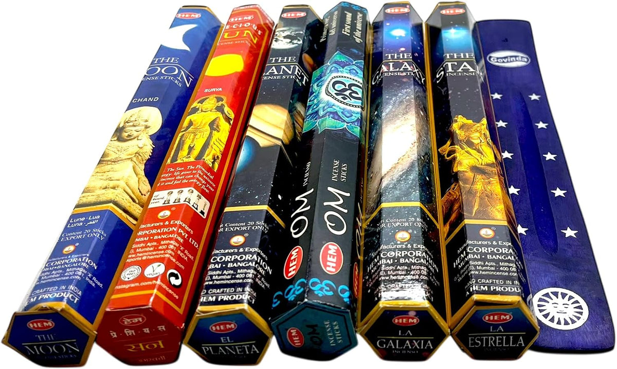 Hem Incense Sticks Variety Pack #-120 Insence-Sticks (6 Incents x 20 Insense) + Incense Stick Holder Bundle with 6 Themed Fragrances (Universe)