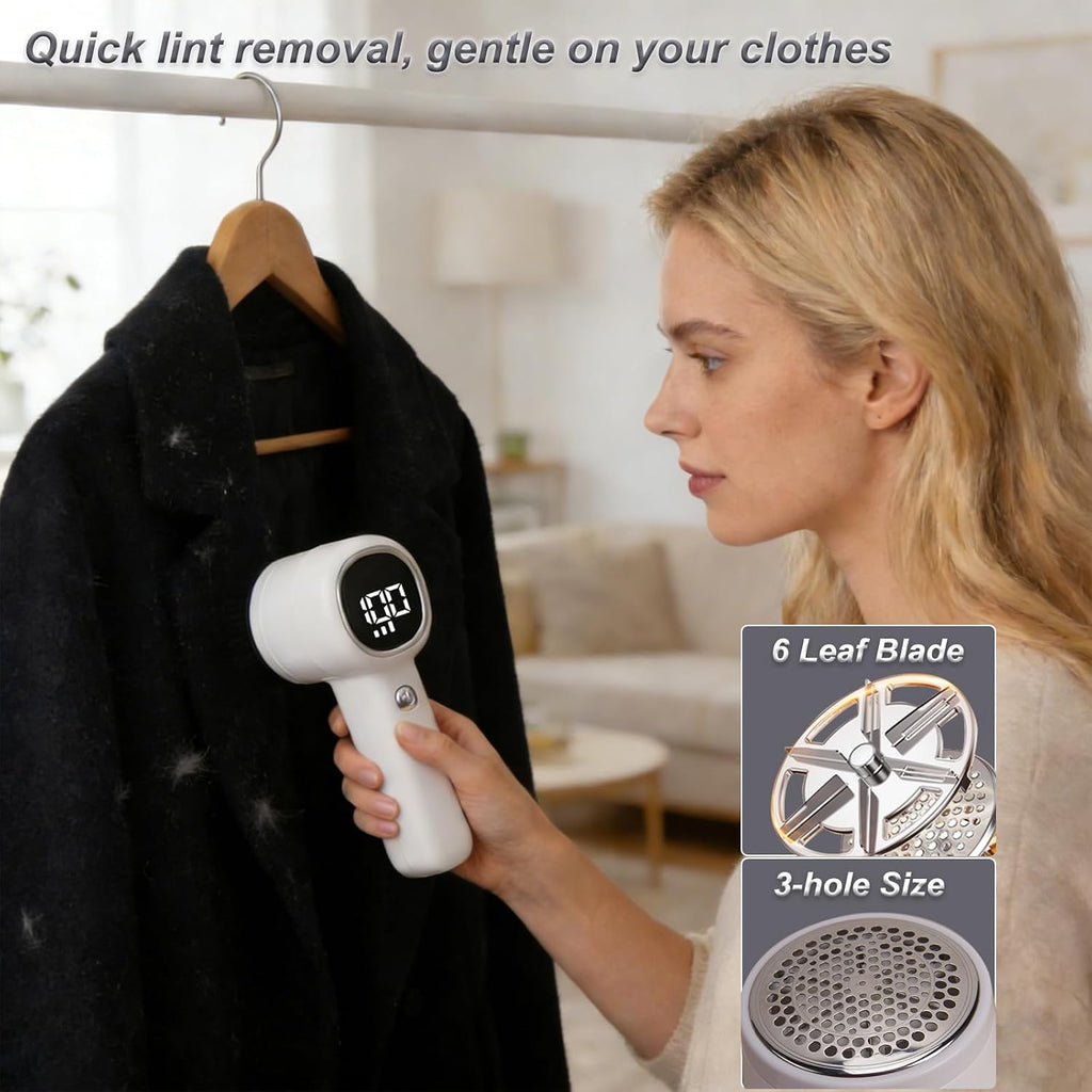 Digital Lint Remover Fabric Shaver for Clothes Furniture White