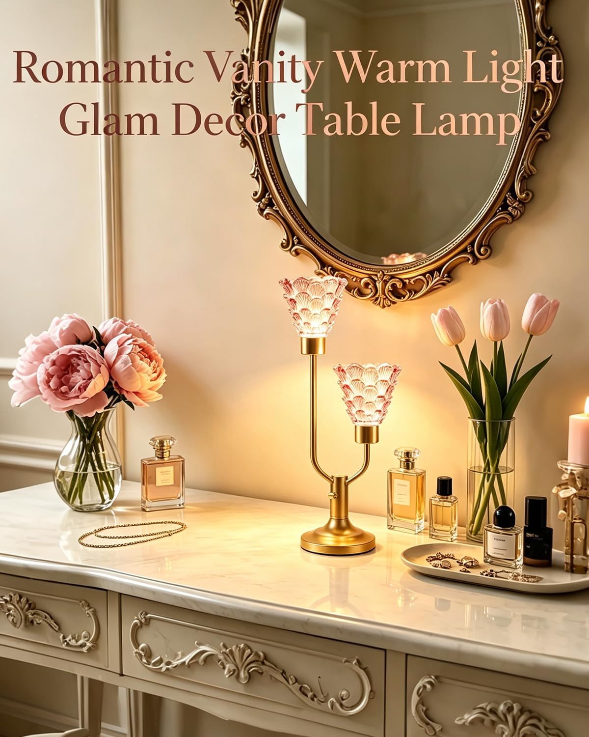 Lightdot Mid Century Modern Glass Table Lamp Dimmable Vintage Pink Lamp