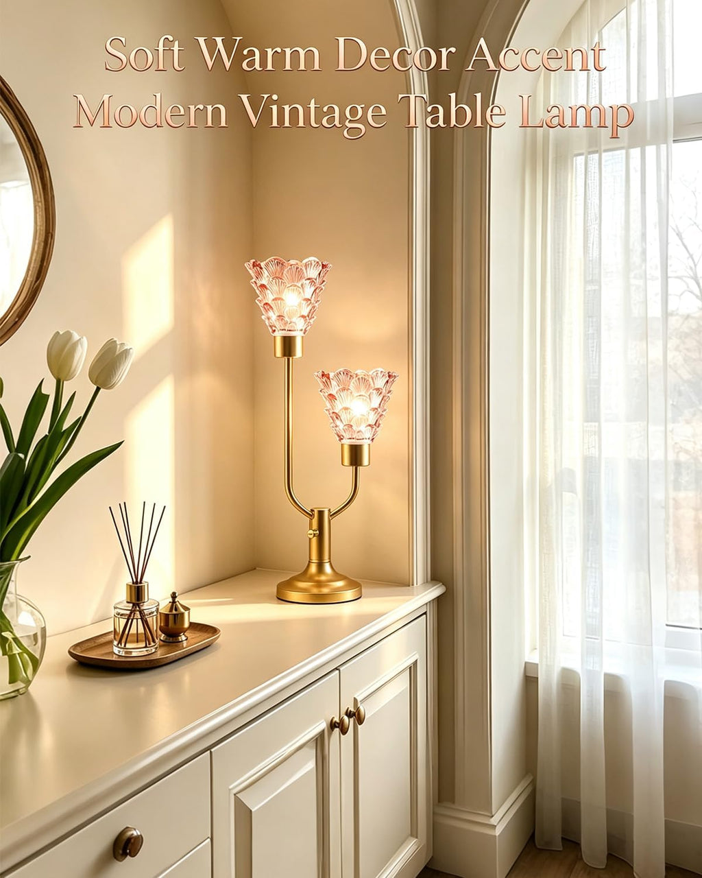 Lightdot Mid Century Modern Glass Table Lamp Dimmable Vintage Pink Lamp