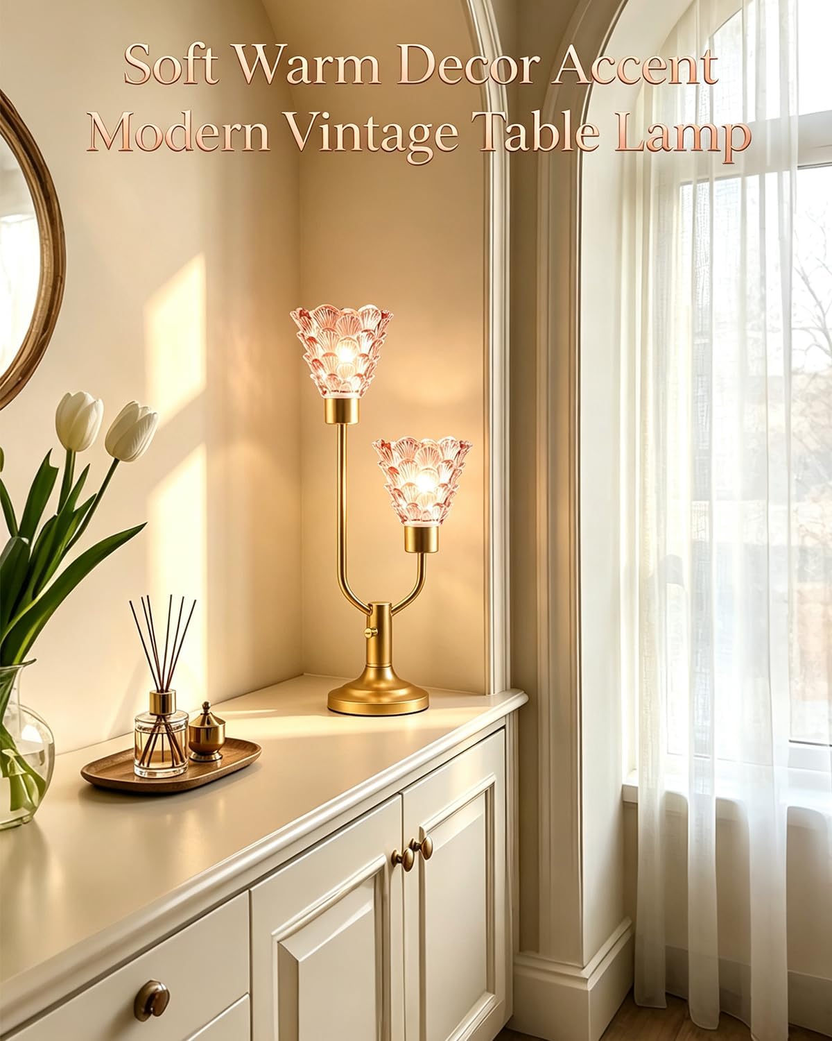 Lightdot Mid Century Modern Glass Table Lamp Dimmable Vintage Pink Lamp