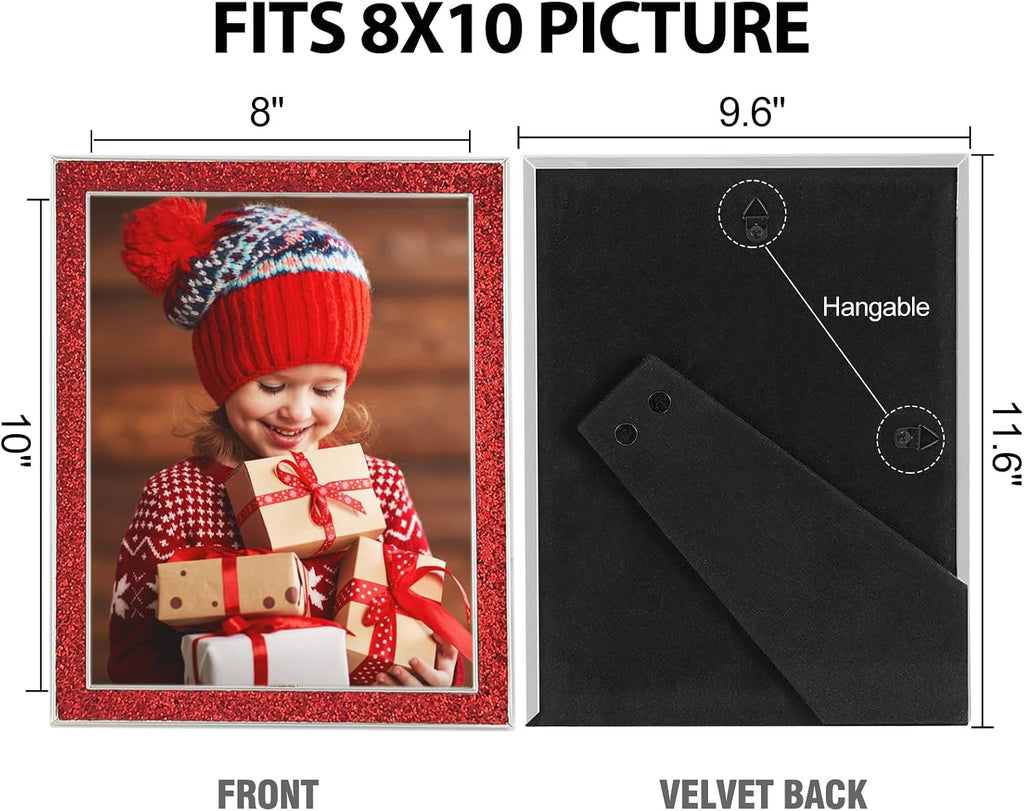 HIKWADERY 8x10 Picture Frame Glitter, Red Bling 8 by 10 Photo Frames with HD Real Glass, for Wall or Tabletop Display, Family Friends Wedding Mother's Day Gift (8 x 10, Red)